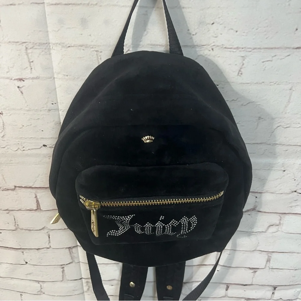 Juicy Couture Black Label Velvet Mini Backpack Bling Rhinestone Bag Velour Y2K